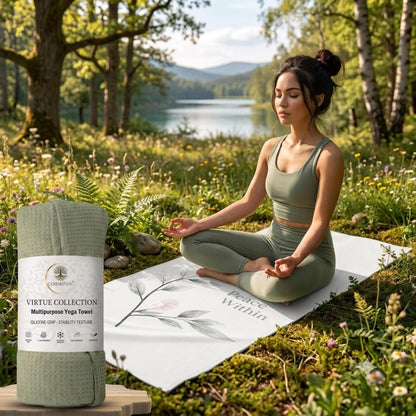 Non-Slip Hot Yoga Mat Towel 24" x 72", Waffle Microfiber, Super Absorbent, Quick-Dry, Silicone Grip Dots for Yoga, Pilates, Bikram, Gym, Travel, (Peace Within)