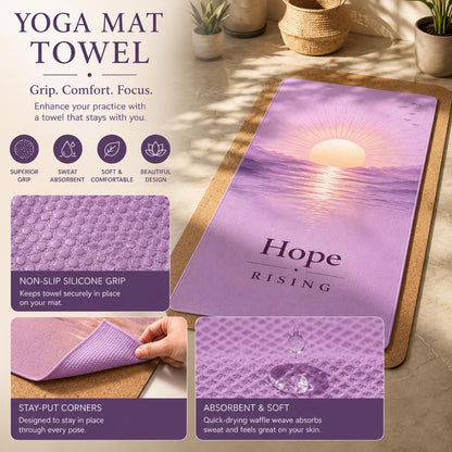 Non-Slip Hot Yoga Mat Towel 24" x 72", Waffle Microfiber, Super Absorbent, Quick-Dry, Silicone Grip Dots for Yoga, Pilates, Bikram, Gym, Travel, (Peace Within)