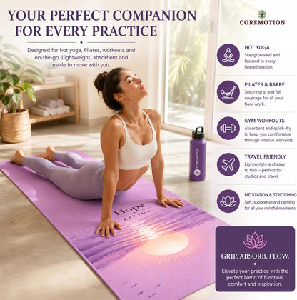 Non-Slip Hot Yoga Mat Towel 24" x 72", Waffle Microfiber, Super Absorbent, Quick-Dry, Silicone Grip Dots for Yoga, Pilates, Bikram, Gym, Travel, (Peace Within)