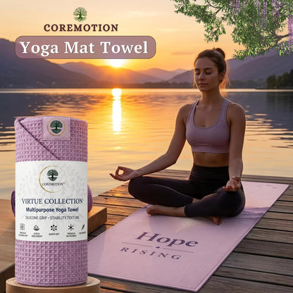 Non-Slip Hot Yoga Mat Towel 24" x 72", Waffle Microfiber, Super Absorbent, Quick-Dry, Silicone Grip Dots for Yoga, Pilates, Bikram, Gym, Travel, (Peace Within)