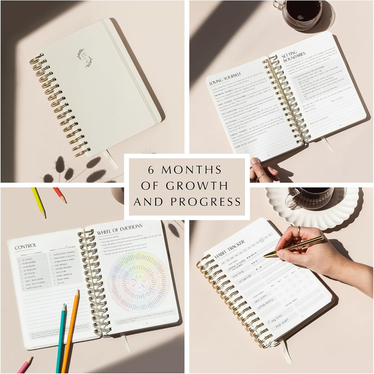 FINDING BALANCE Mental Health Journal – 6-Month Daily Journal with Prompts for Mindfulness, Self-Care & Healing – Anxiety & Depression Relief – Beige Spiral