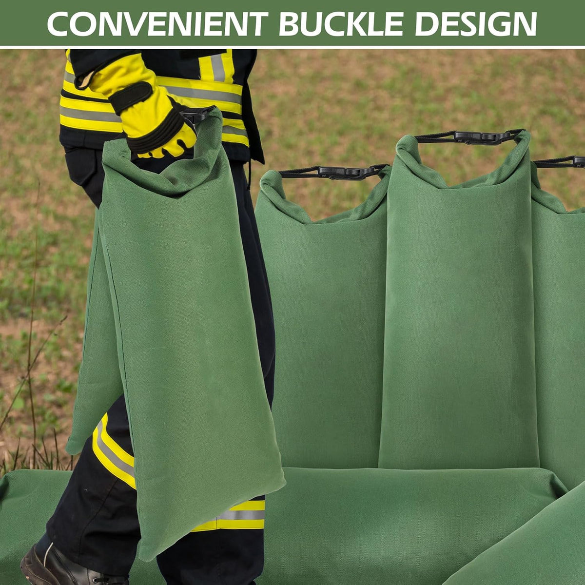 10 Pcs Flood Water Barrier Sand Bags for Weight, 11 x 28" Thickened Long Canvas Flood Protection Sand Bags with Insert Buckle for Home Window Door Basement Garage