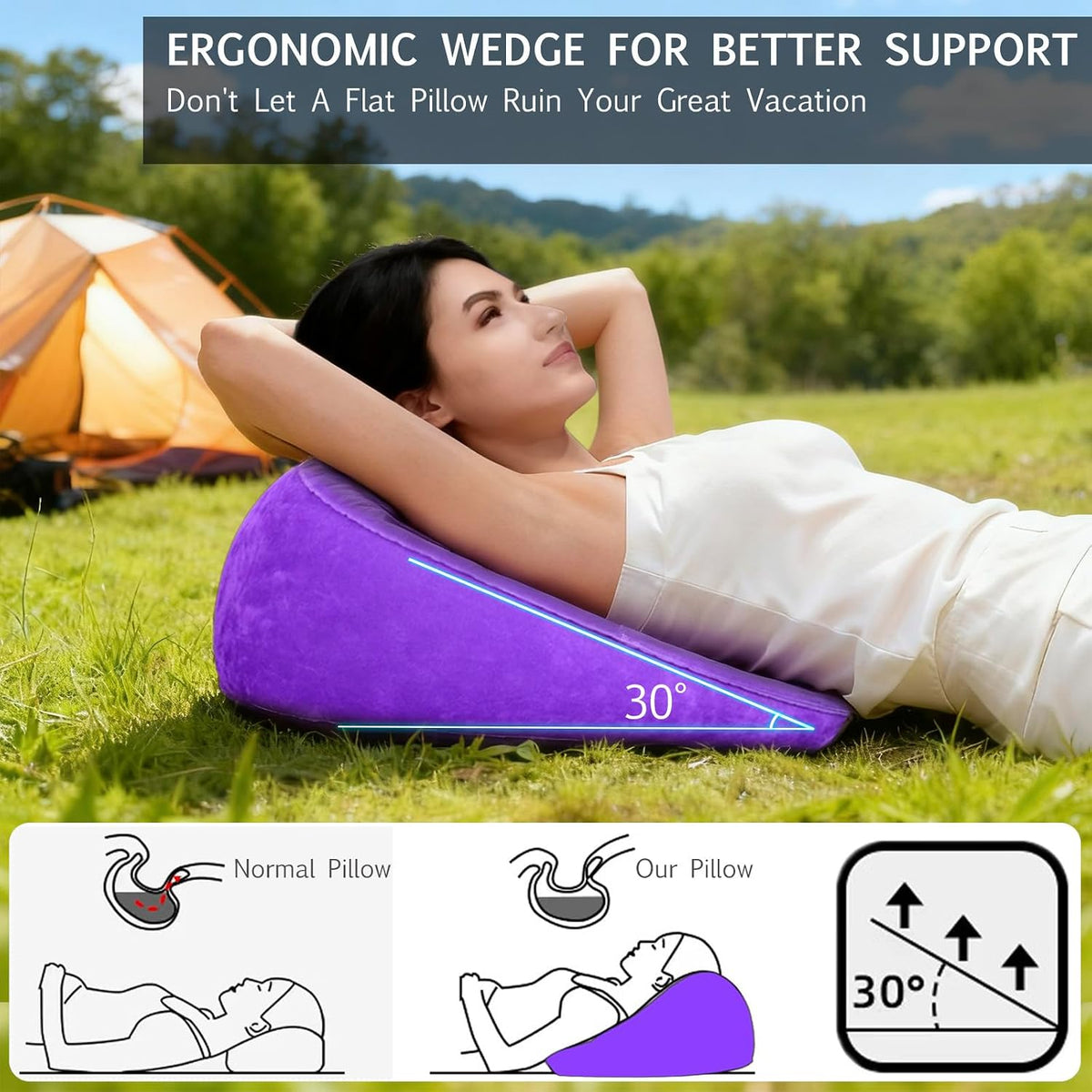 Portable Wedge Pillow for Acid Reflux Relief, Inflatable Wedge Pillow for Traveling, Bed Pillow Wedges for Sleeping Lightweight, Blow Up Book Stand Laptop Pillow for Camping, Back Lumbar Support