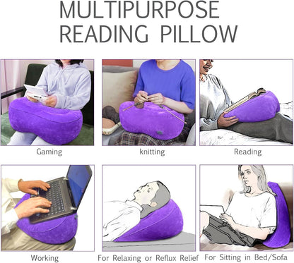 Portable Wedge Pillow for Acid Reflux Relief, Inflatable Wedge Pillow for Traveling, Bed Pillow Wedges for Sleeping Lightweight, Blow Up Book Stand Laptop Pillow for Camping, Back Lumbar Support
