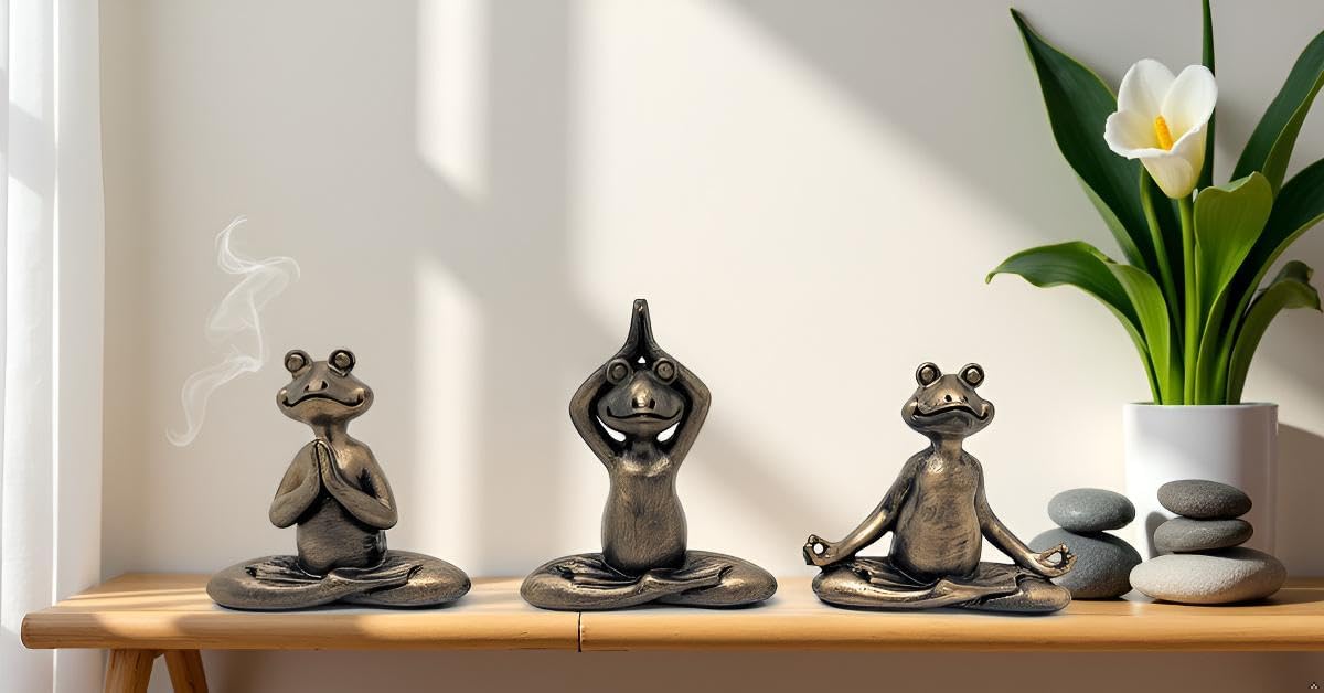 3" H Mini Yoga Frog Resin Statue Figurine Set of 3 Home Decorative Accent Décor