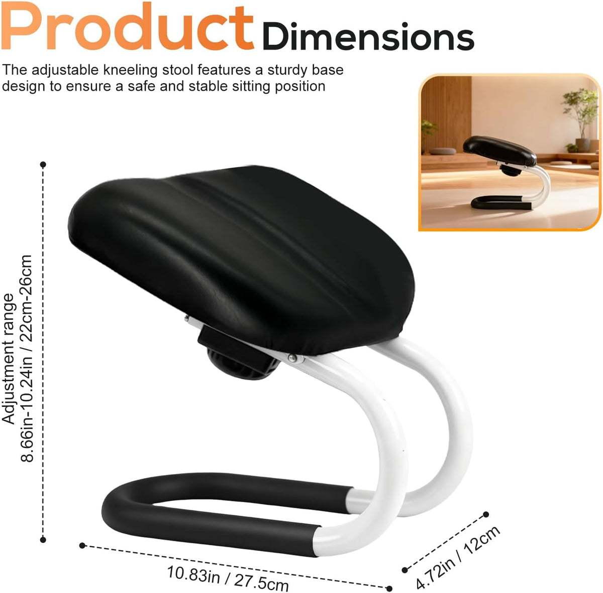 Meditation Bench | Meditation Chair | Kneeling Prayer Bench | Seiza Chair - Adjustable Height, Portable Metal Stool with Non-Slip Cushion for Home, Yoga & Prayer
