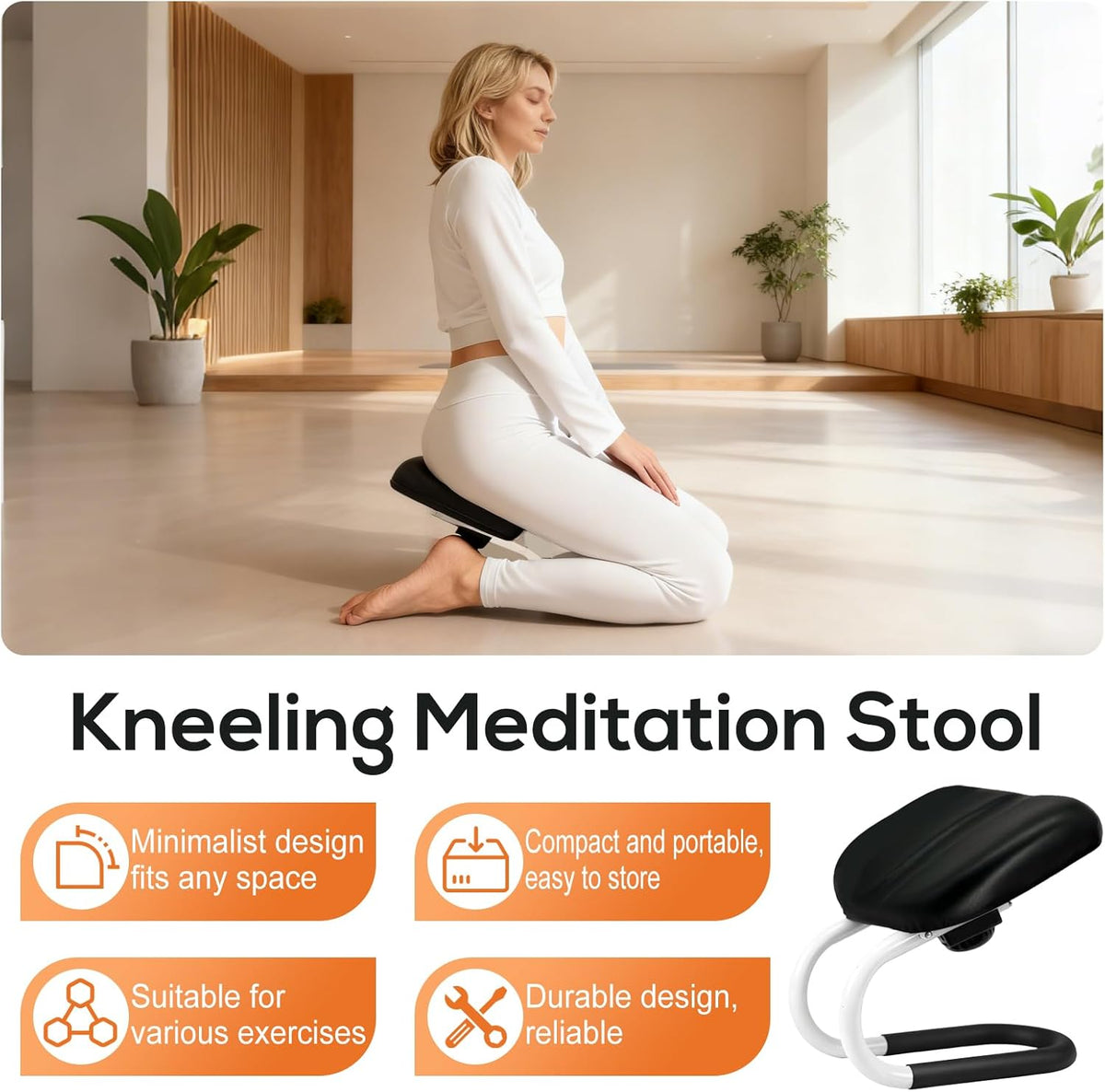 Meditation Bench | Meditation Chair | Kneeling Prayer Bench | Seiza Chair - Adjustable Height, Portable Metal Stool with Non-Slip Cushion for Home, Yoga & Prayer