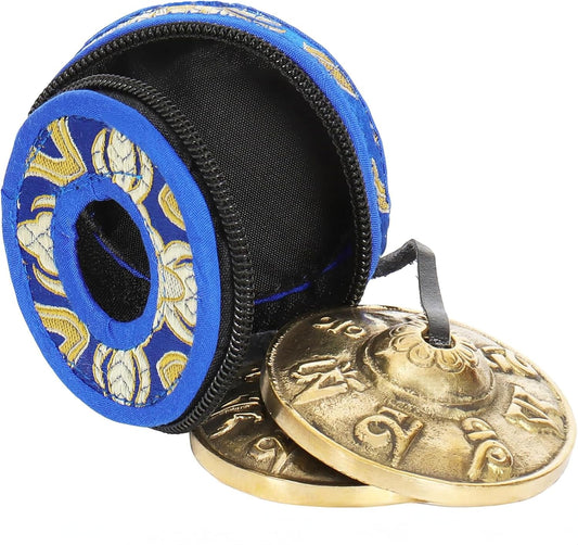 Ohm Store Tibetan Mantra Tingsha Bells with Blue Case- Handcrafted Meditation Accessory for Mindfulness, Yoga, and Sound Healing