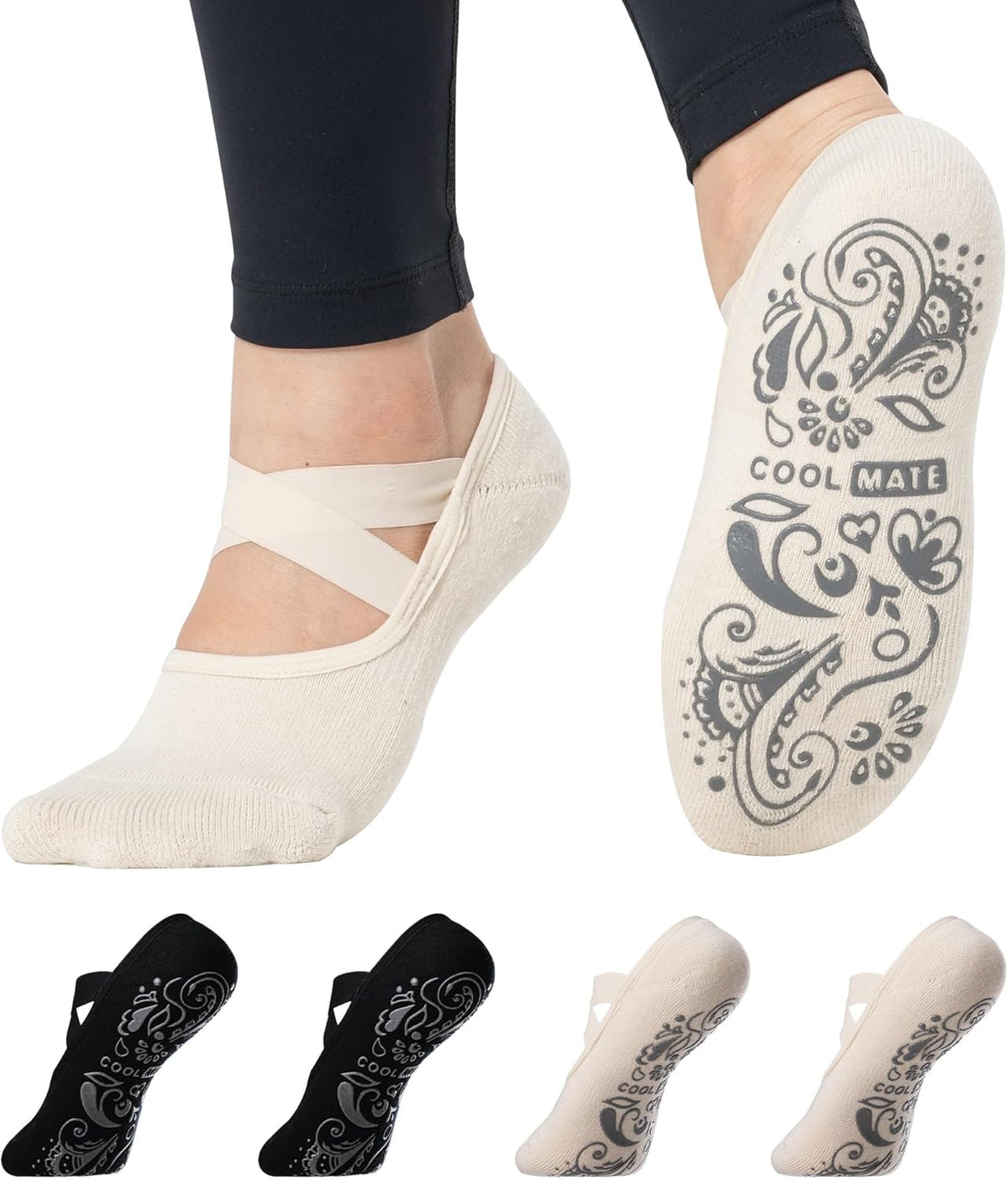 CoolMate Pilates Socks with Grips for Women, Non Slip Yoga Socks - Colors A
