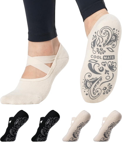 CoolMate Pilates Socks with Grips for Women, Non Slip Yoga Socks - Colors A