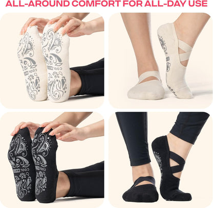 CoolMate Pilates Socks with Grips for Women, Non Slip Yoga Socks - Colors A