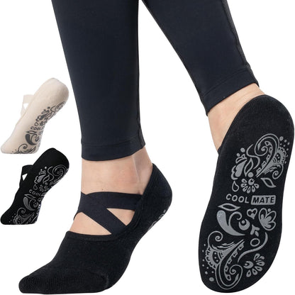 CoolMate Pilates Socks with Grips for Women, Non Slip Yoga Socks - Colors A