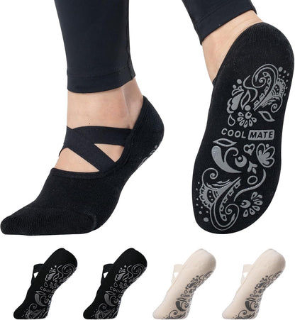CoolMate Pilates Socks with Grips for Women, Non Slip Yoga Socks - Colors A