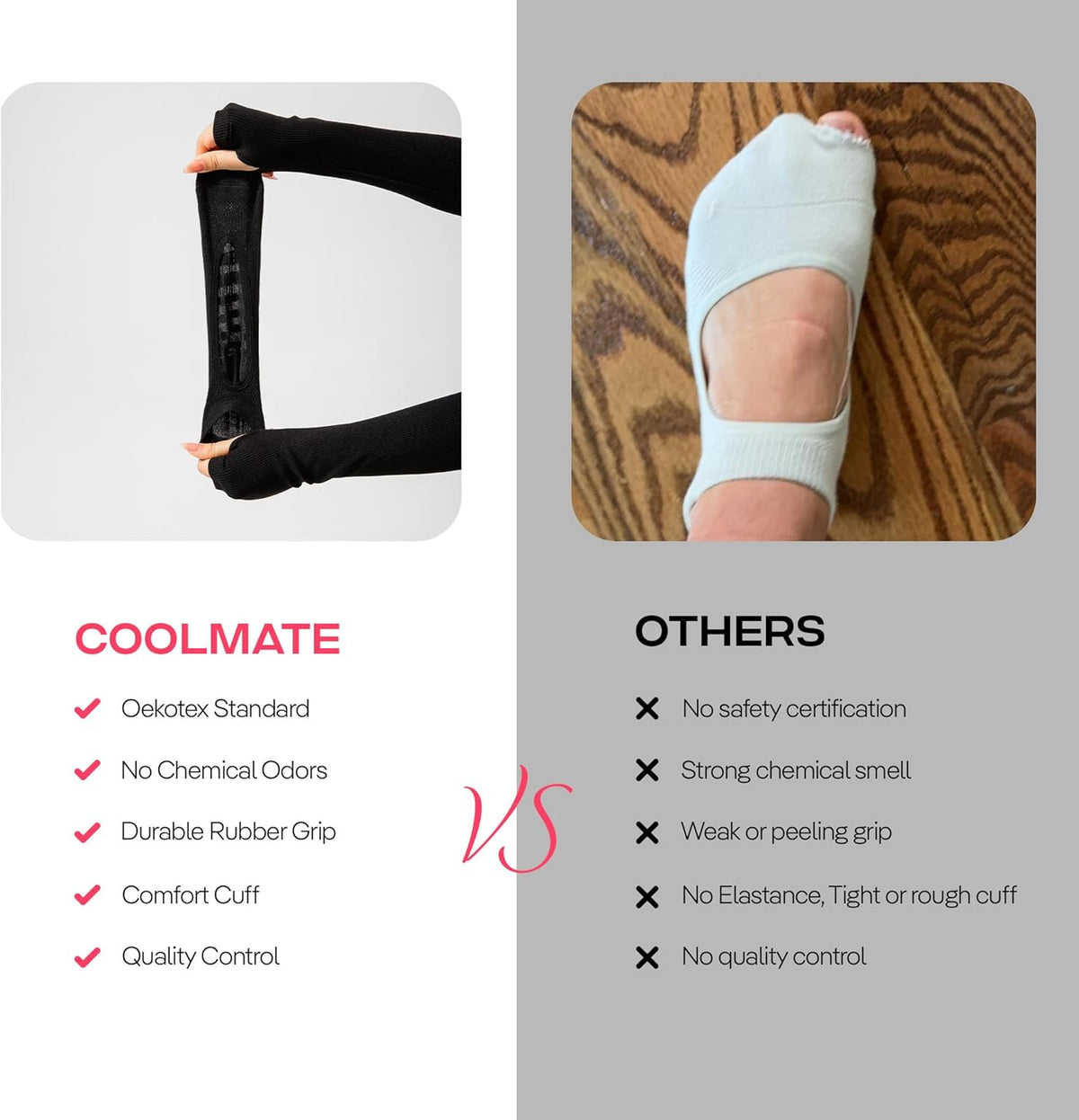 CoolMate Pilates Socks with Grips for Women, Non Slip Yoga Socks - Colors A