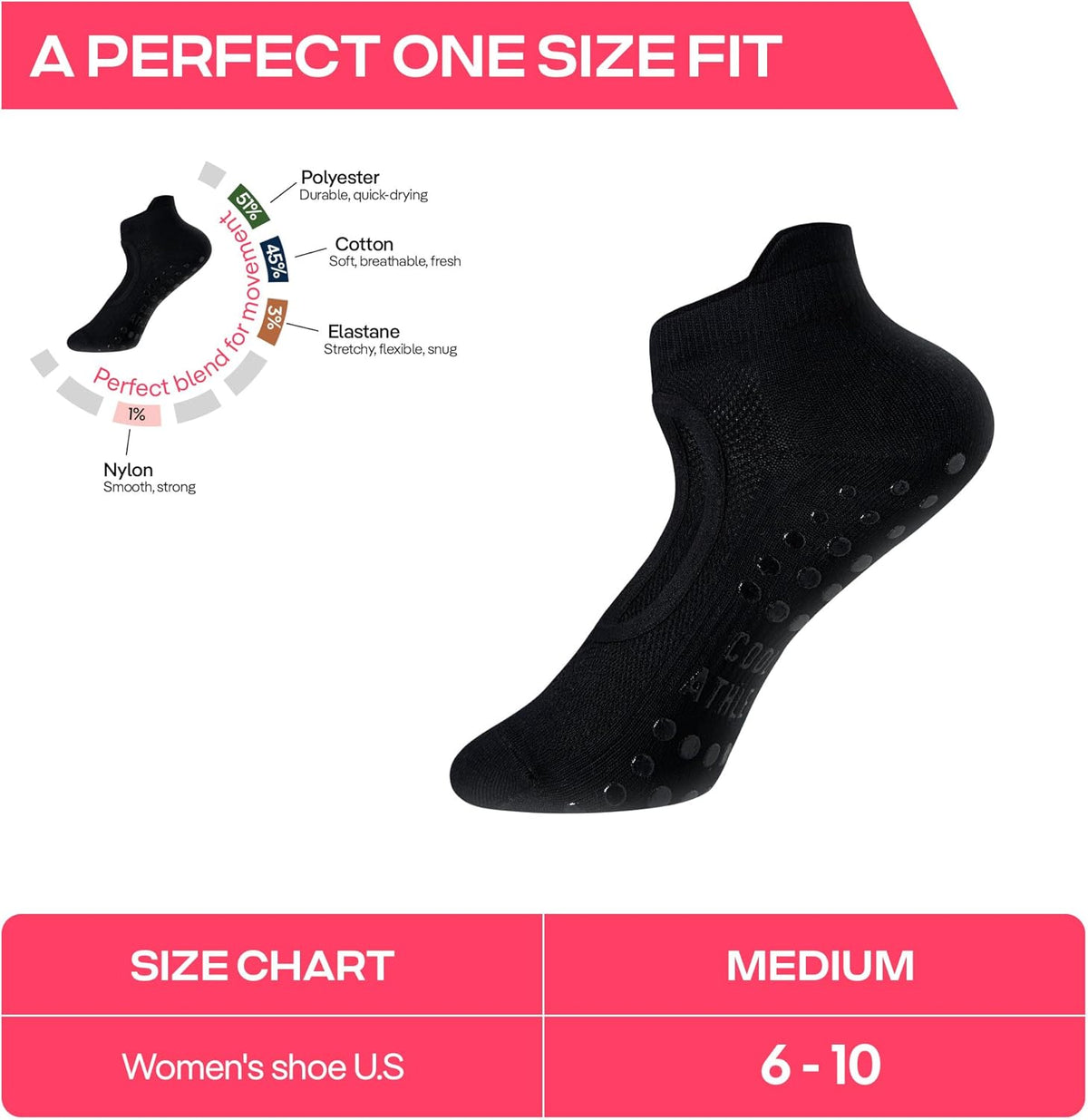 CoolMate Pilates Socks with Grips for Women, Non Slip Yoga Socks - Colors A