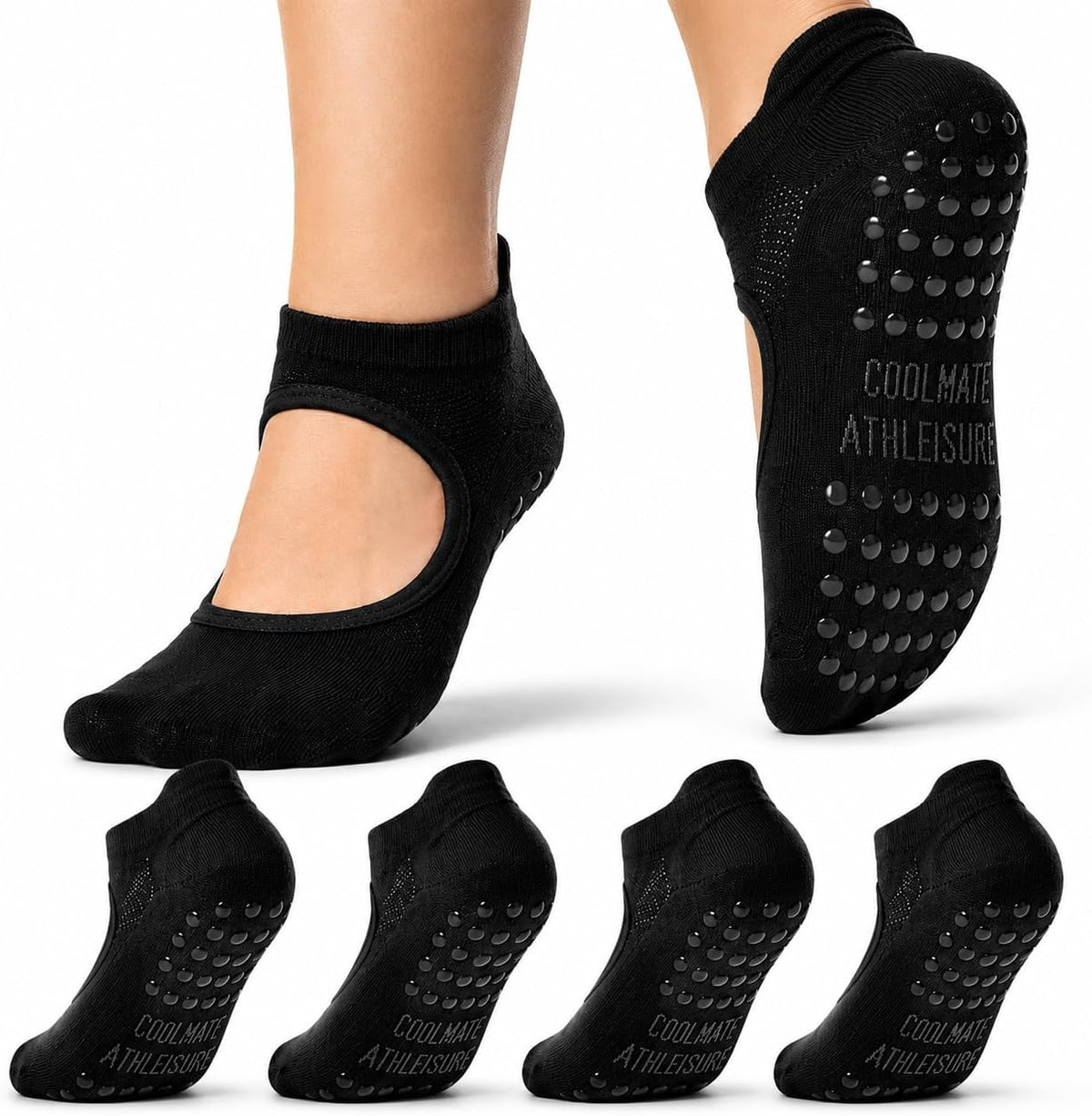 CoolMate Pilates Socks with Grips for Women, Non Slip Yoga Socks - Colors A