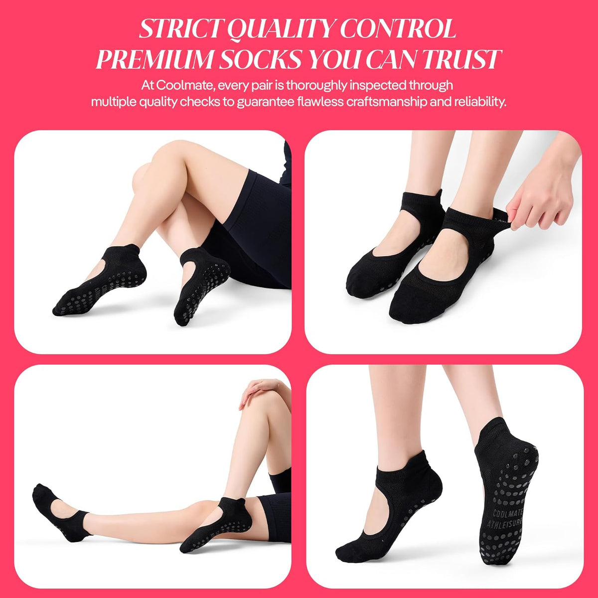 CoolMate Pilates Socks with Grips for Women, Non Slip Yoga Socks - Colors A