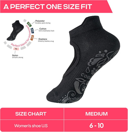 CoolMate Pilates Socks with Grips for Women, Non Slip Yoga Socks - Colors A