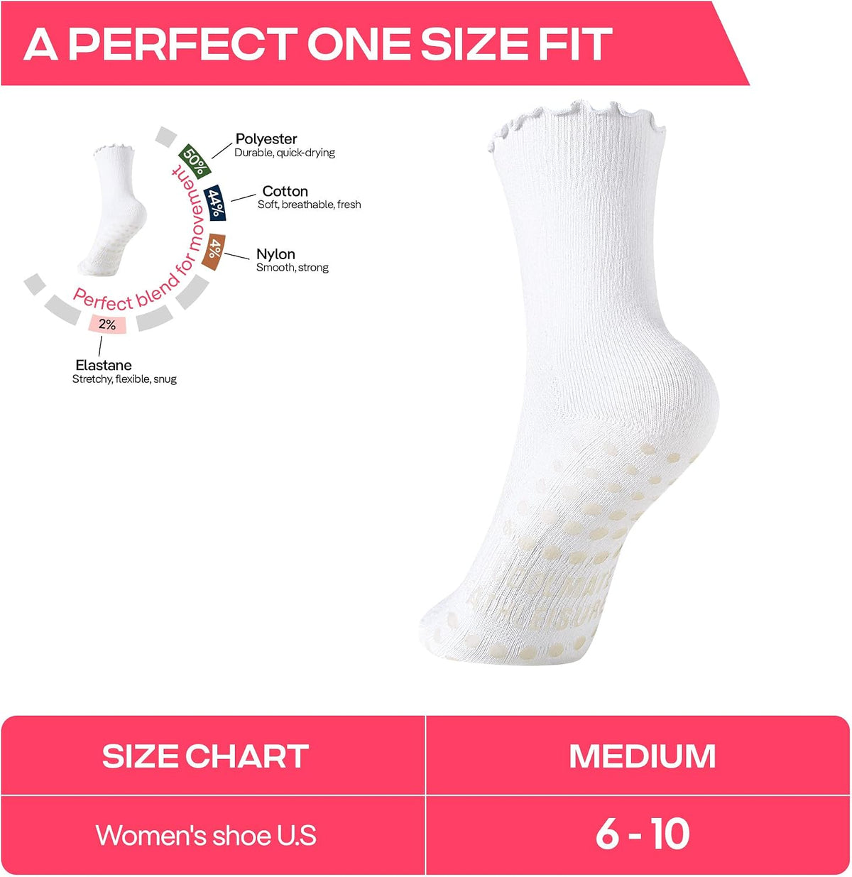 CoolMate Pilates Socks with Grips for Women, Non Slip Yoga Socks - Colors A