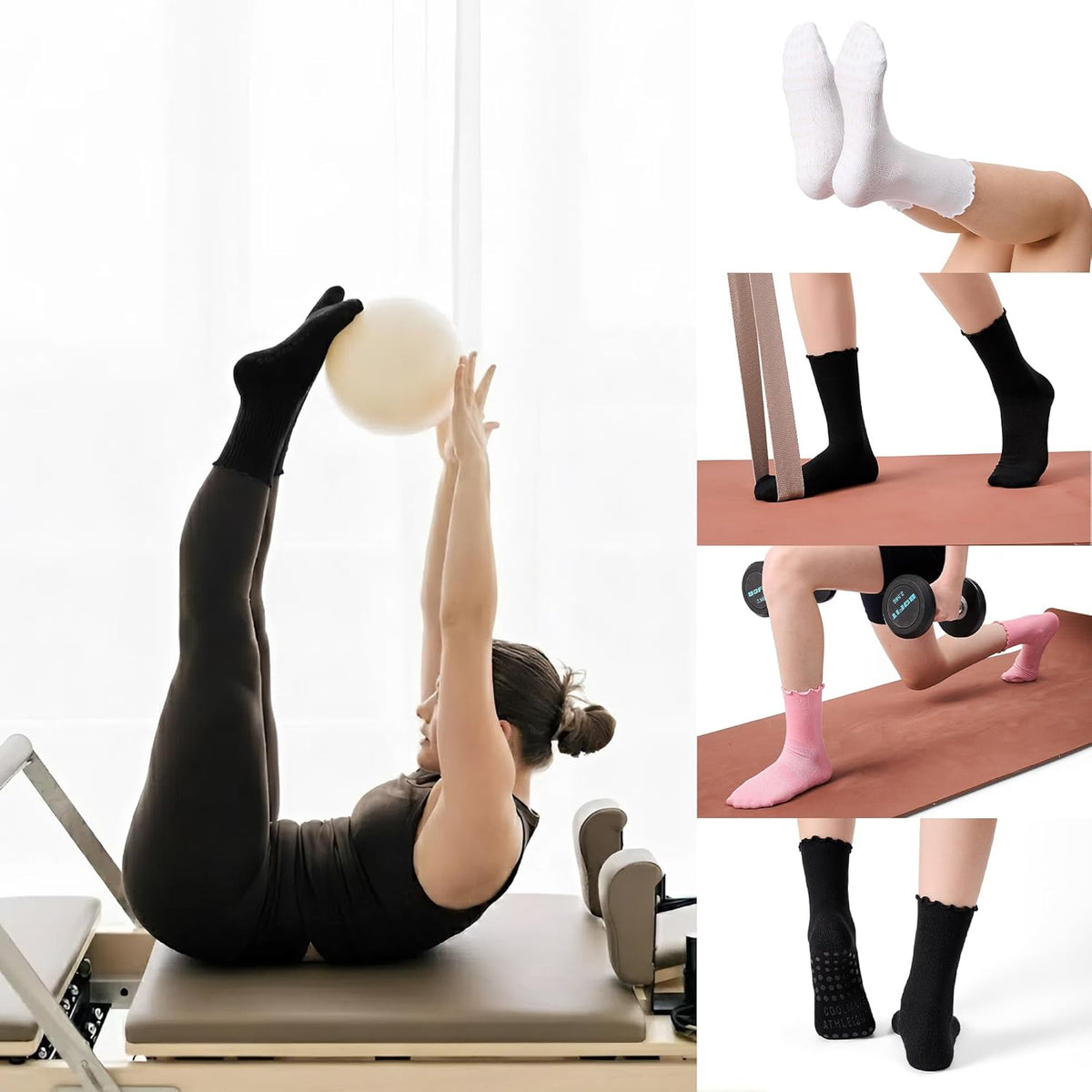 CoolMate Pilates Socks with Grips for Women, Non Slip Yoga Socks - Colors A