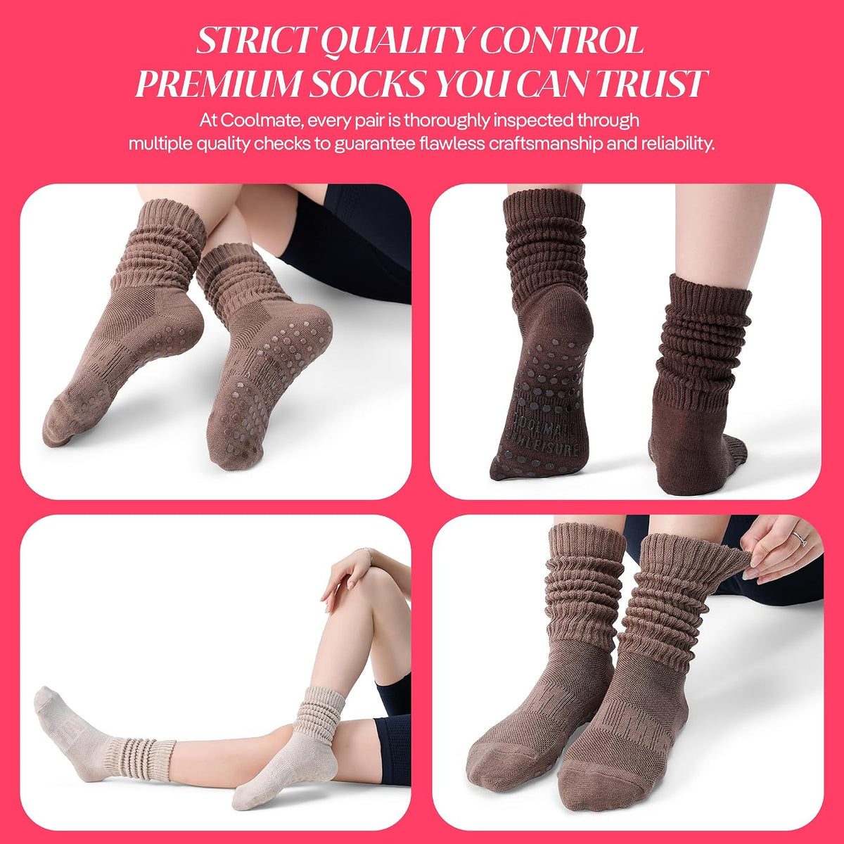 CoolMate Pilates Socks with Grips for Women, Non Slip Yoga Socks - Colors A