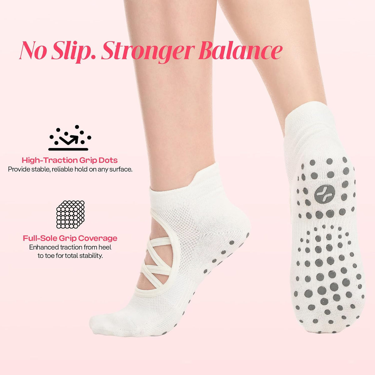 CoolMate Pilates Socks with Grips for Women, Non Slip Yoga Socks - Colors A