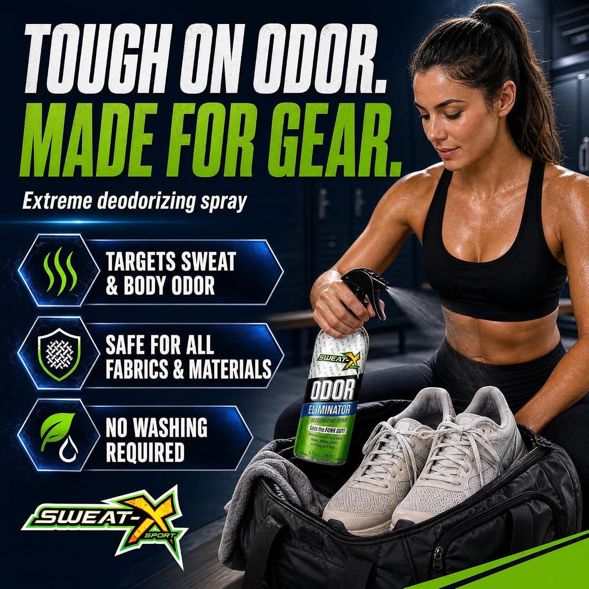 SWEATX Odor Eliminator Spray, Active Fresh, 8 fl oz