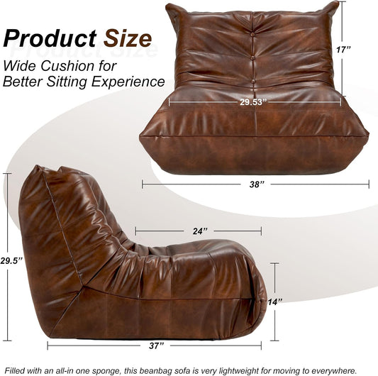 Hobestluk Bean Bag Chair Adult Leather Togo Chair Memory Foam Living Room