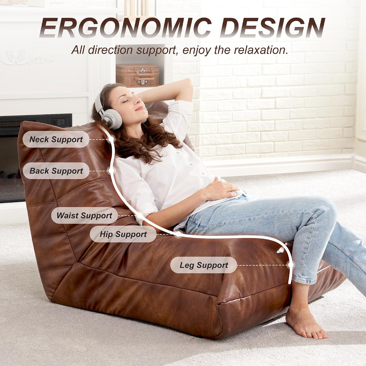 Hobestluk Bean Bag Chair Adult Leather Togo Chair Memory Foam Living Room