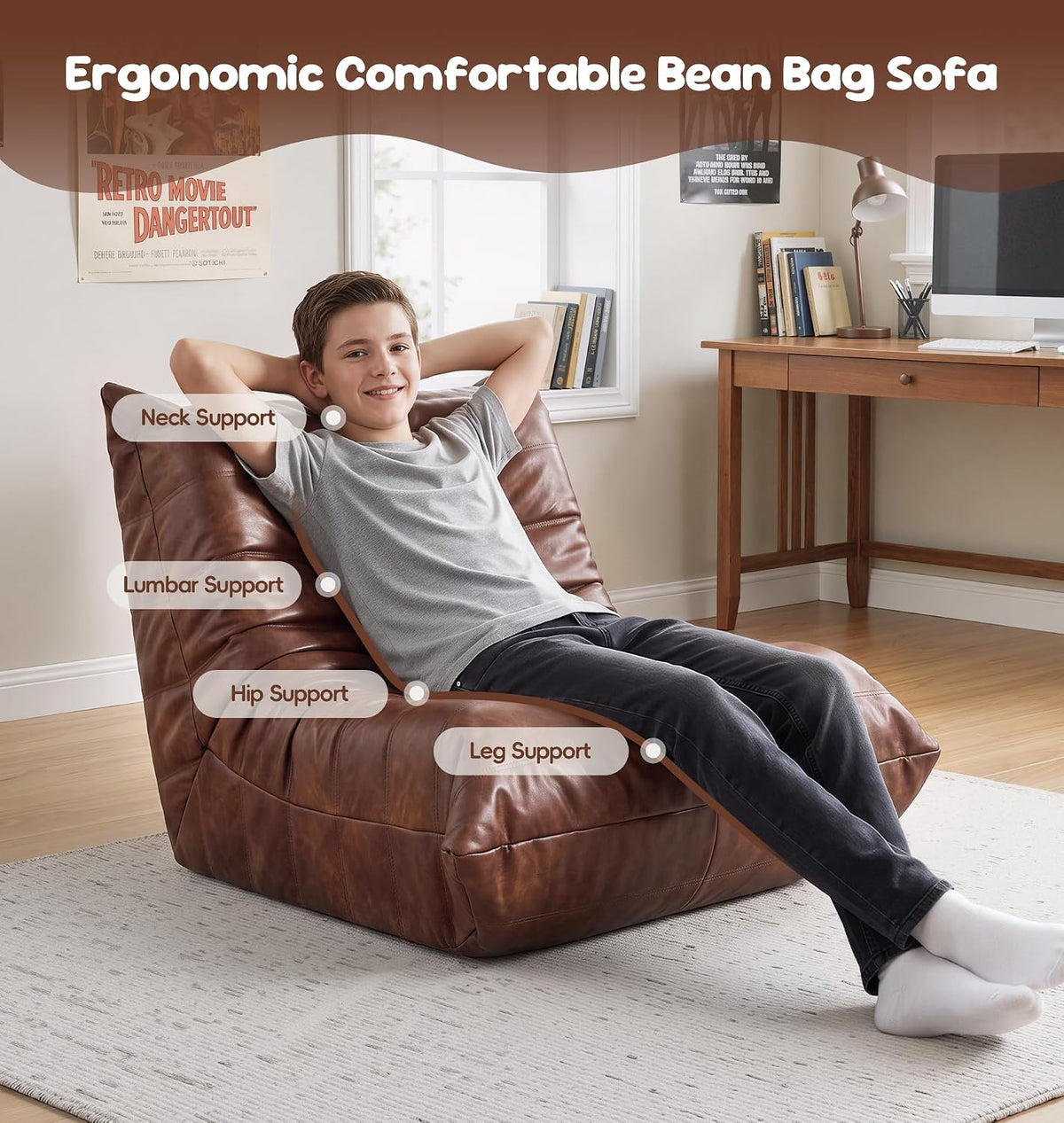 Hobestluk Bean Bag Chair Adult Leather Togo Chair Memory Foam Living Room