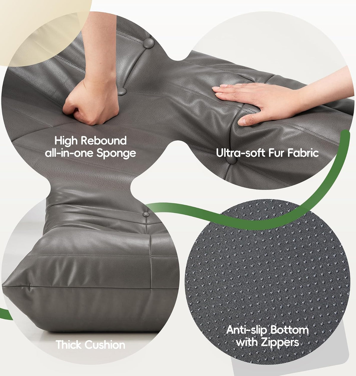 Hobestluk Bean Bag Chair Adult Leather Togo Chair Memory Foam Living Room