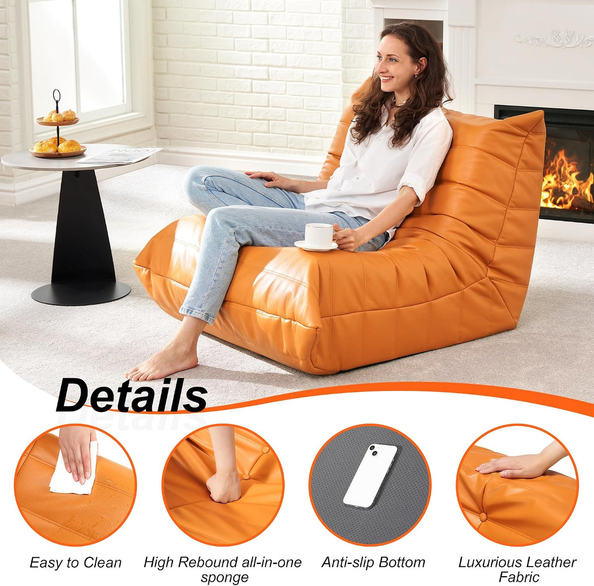 Hobestluk Bean Bag Chair Adult Leather Togo Chair Memory Foam Living Room