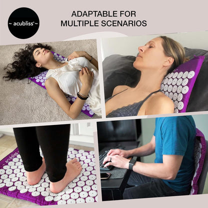 Premium Acupressure Mat, Strap & Pillow 3 piece Gift Set, 12,348 Acupuncture Pressure Points for Back Pain Relief, Increased Energy, Relaxation, Drawstring Bag, Deep Blue