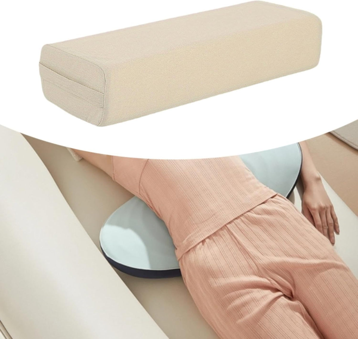 Yoga Bolster Pillow Rectangular,with Carry Handle,Meditation Cushion for Relaxation, Beige White