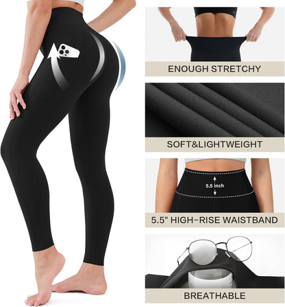 High Waist Leggings for Women - Opaque, Soft Tummy Control Athletic Pants for Yoga, Running, Workout and Gym