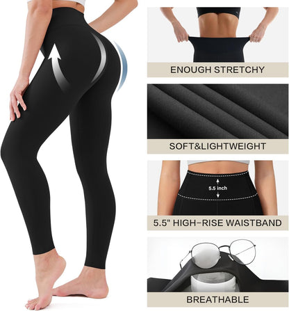 High Waist Leggings for Women - Opaque, Soft Tummy Control Athletic Pants for Yoga, Running, Workout and Gym