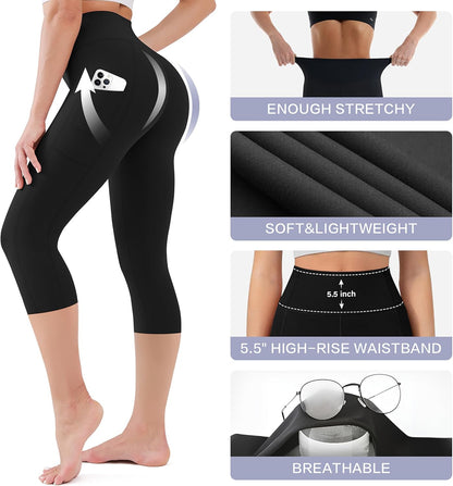 High Waist Leggings for Women - Opaque, Soft Tummy Control Athletic Pants for Yoga, Running, Workout and Gym