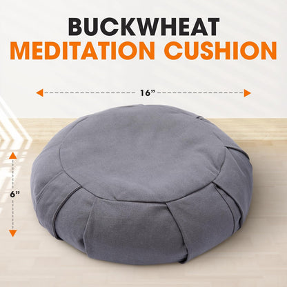 Meditation Cushion - Ergonomic Floor Pillow for Meditation, Yoga Pillow with Buckwheat Filling, Yoga Cushion for Sitting on Floor, Meditation Seat, Comfort & Posture Support