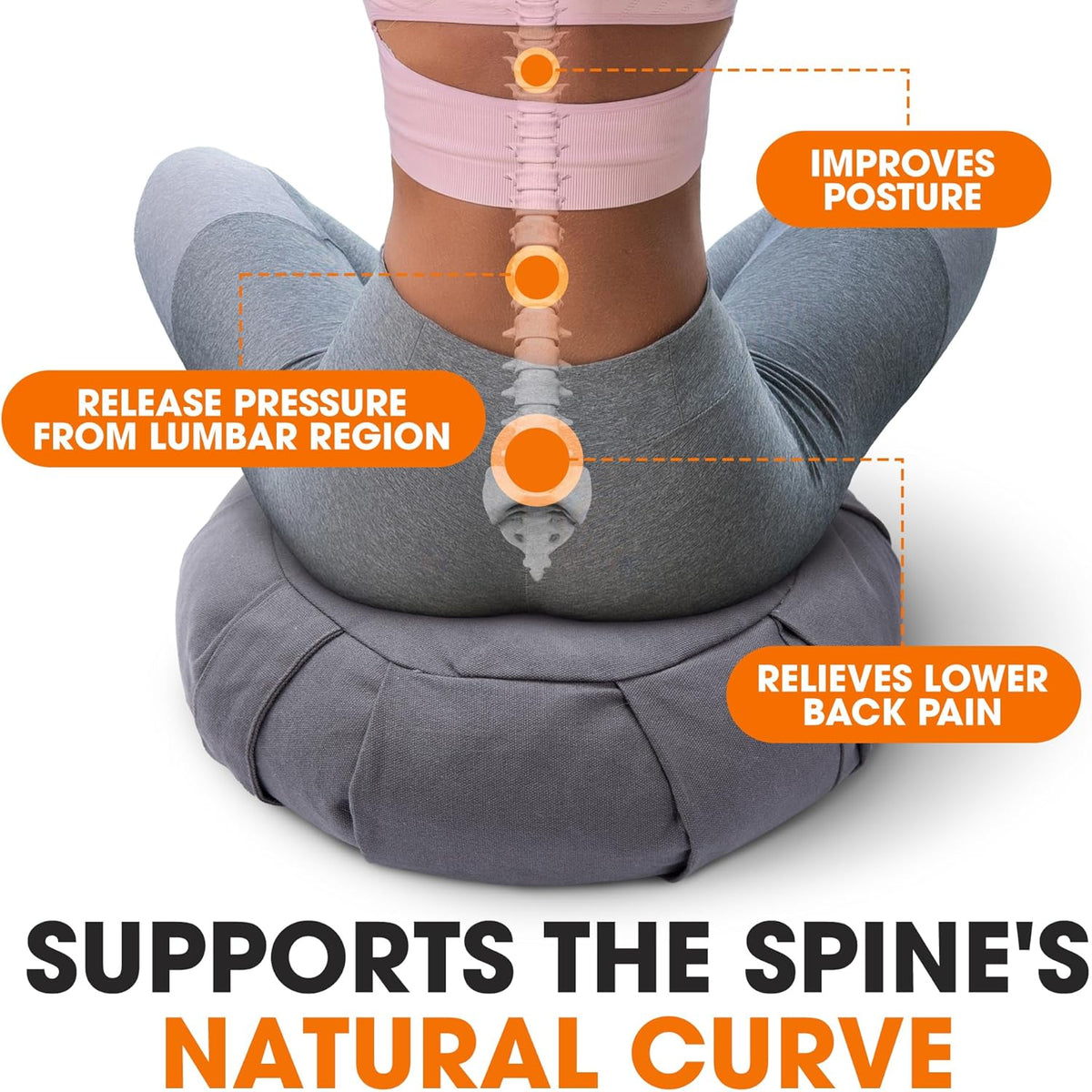 Meditation Cushion - Ergonomic Floor Pillow for Meditation, Yoga Pillow with Buckwheat Filling, Yoga Cushion for Sitting on Floor, Meditation Seat, Comfort & Posture Support