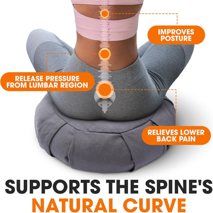 Meditation Cushion - Ergonomic Floor Pillow for Meditation, Yoga Pillow with Buckwheat Filling, Yoga Cushion for Sitting on Floor, Meditation Seat, Comfort & Posture Support