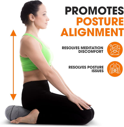 Meditation Cushion - Ergonomic Floor Pillow for Meditation, Yoga Pillow with Buckwheat Filling, Yoga Cushion for Sitting on Floor, Meditation Seat, Comfort & Posture Support