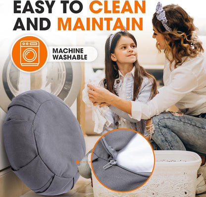 Meditation Cushion - Ergonomic Floor Pillow for Meditation, Yoga Pillow with Buckwheat Filling, Yoga Cushion for Sitting on Floor, Meditation Seat, Comfort & Posture Support