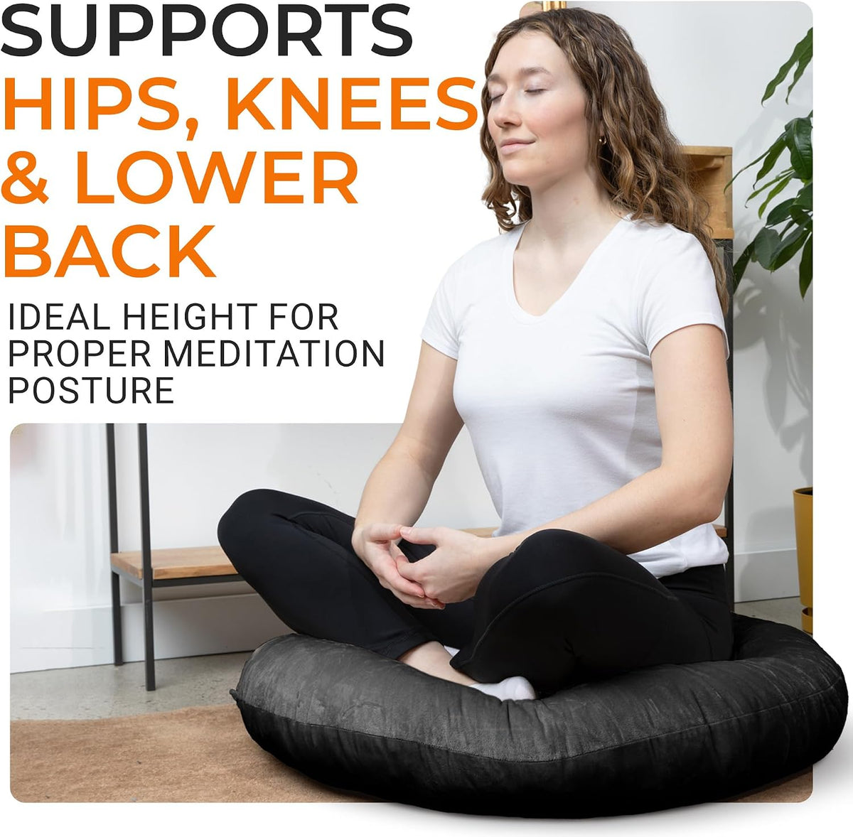 Meditation Cushion - Ergonomic Floor Pillow for Meditation, Yoga Pillow with Buckwheat Filling, Yoga Cushion for Sitting on Floor, Meditation Seat, Comfort & Posture Support