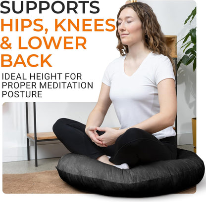 Meditation Cushion - Ergonomic Floor Pillow for Meditation, Yoga Pillow with Buckwheat Filling, Yoga Cushion for Sitting on Floor, Meditation Seat, Comfort & Posture Support