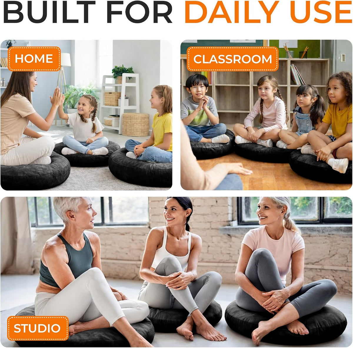 Meditation Cushion - Ergonomic Floor Pillow for Meditation, Yoga Pillow with Buckwheat Filling, Yoga Cushion for Sitting on Floor, Meditation Seat, Comfort & Posture Support