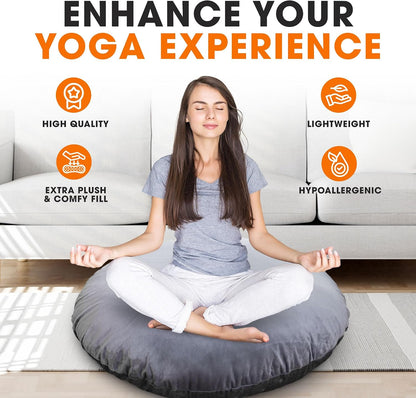 Meditation Cushion - Ergonomic Floor Pillow for Meditation, Yoga Pillow with Buckwheat Filling, Yoga Cushion for Sitting on Floor, Meditation Seat, Comfort & Posture Support