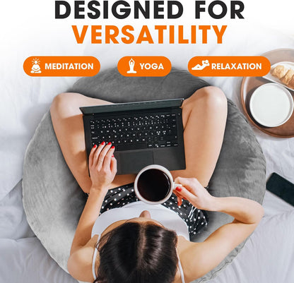 Meditation Cushion - Ergonomic Floor Pillow for Meditation, Yoga Pillow with Buckwheat Filling, Yoga Cushion for Sitting on Floor, Meditation Seat, Comfort & Posture Support