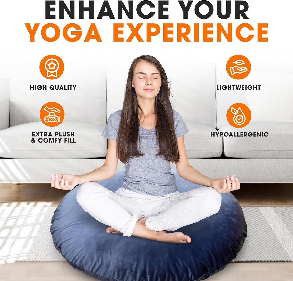 Meditation Cushion - Ergonomic Floor Pillow for Meditation, Yoga Pillow with Buckwheat Filling, Yoga Cushion for Sitting on Floor, Meditation Seat, Comfort & Posture Support