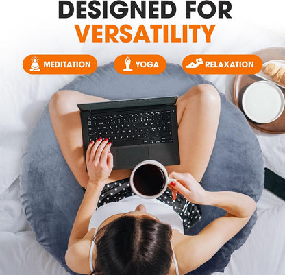 Meditation Cushion - Ergonomic Floor Pillow for Meditation, Yoga Pillow with Buckwheat Filling, Yoga Cushion for Sitting on Floor, Meditation Seat, Comfort & Posture Support