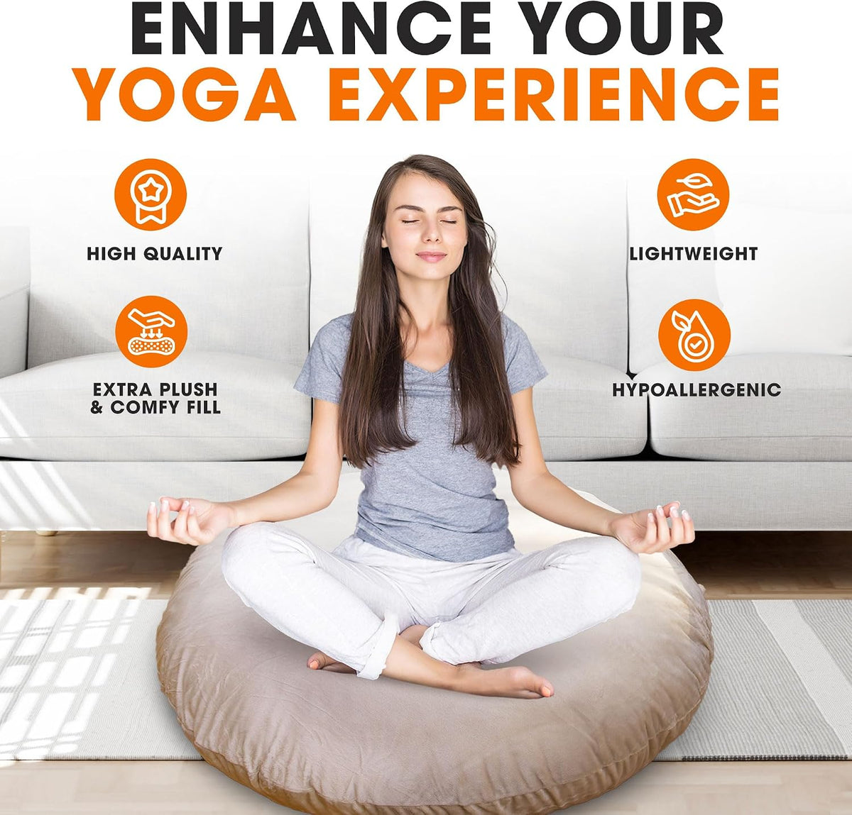 Meditation Cushion - Ergonomic Floor Pillow for Meditation, Yoga Pillow with Buckwheat Filling, Yoga Cushion for Sitting on Floor, Meditation Seat, Comfort & Posture Support